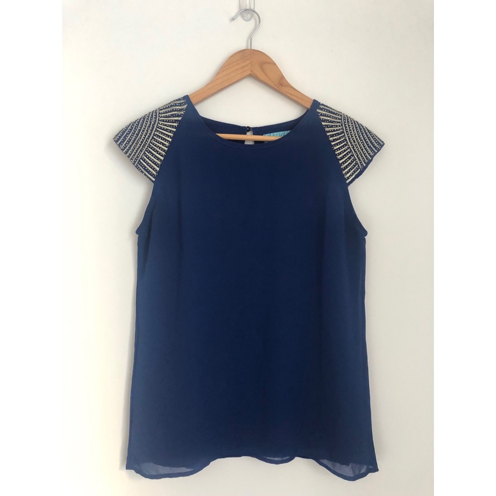 Dina be blue tunic gold embroidered cap sleeve